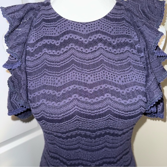 Slate & Willow Lined Midnight Blue Ruffle Sheath Midi Dress Romance Date Night - Picture 6 of 14